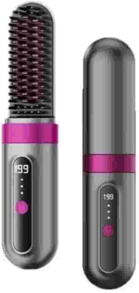 ￼Escova Alisadora Sem Fio com Display Digital – USB C Recarregável, Portátil e Rápida Controle De Temperatura