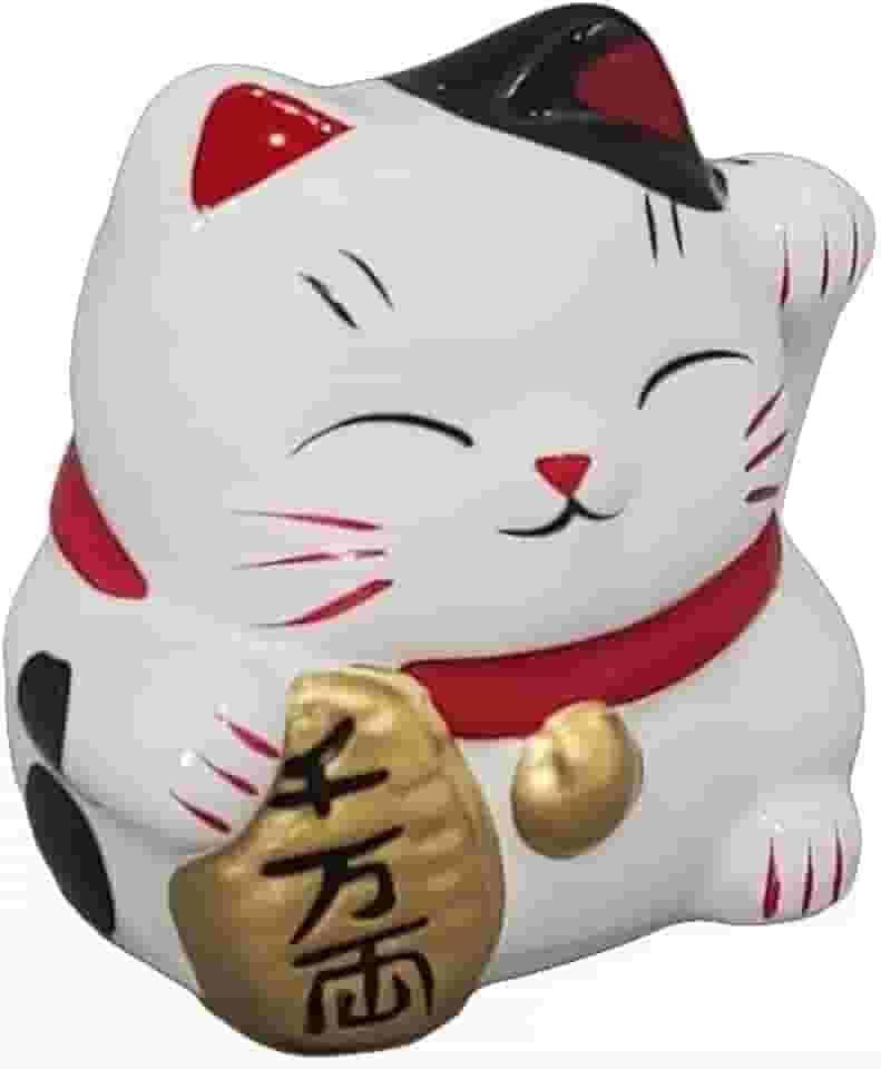 Gato da Sorte em Porcelana Decorativa - Boa Fortuna e Elegância. Maneki Neko Decorativo 901 (Gato da Sorte 901A)