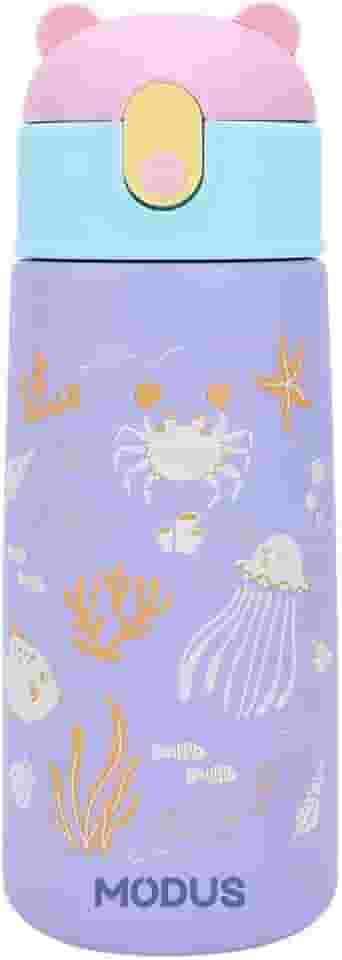 Garrafa Térmica Infantil - 500mL, Parede Dupla Livre de BPA, Anti Vazamento, com Canudo Silicone (Roxo)