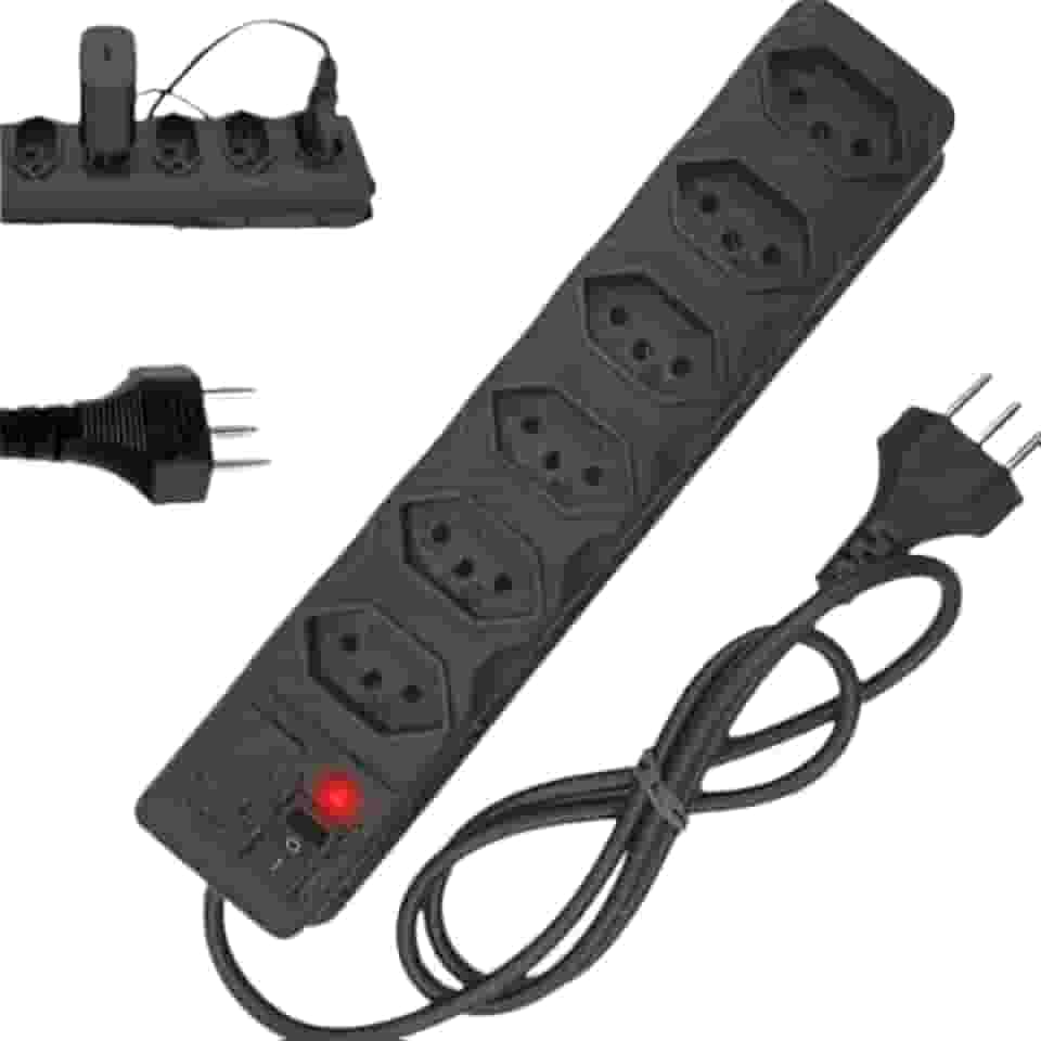 Filtro De Linha 5 Metros Régua Protetor Elétrico 6 Tomadas (Preto, 5 metros)