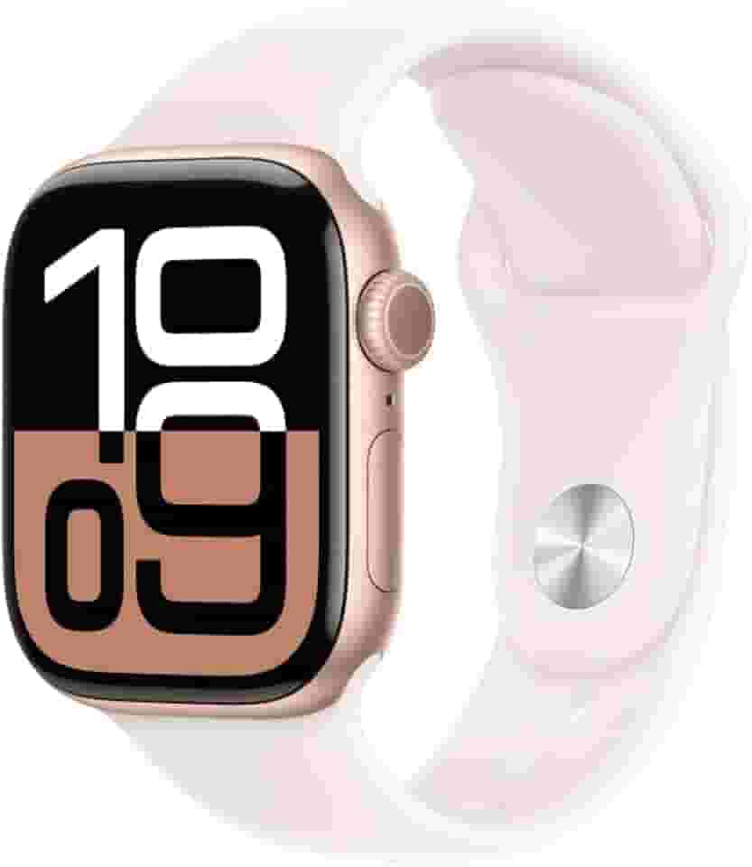 Apple Watch Series 10 GPS + Cellular • Caixa ouro rosa de alumínio – 42 mm • Pulseira esportiva blush-clara – P/M