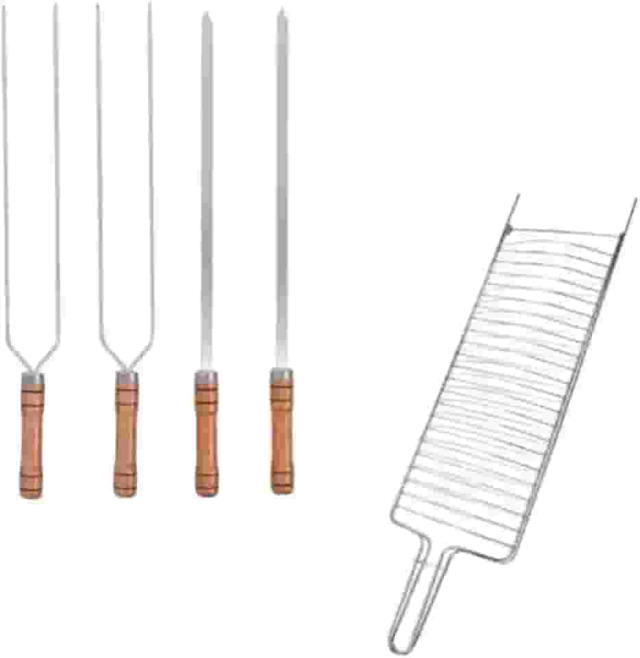 KIT ESPETOS E GRELHA PARA CHURRASCO (KIT 1 ESPETO SIMPLES 1 DUPLO)