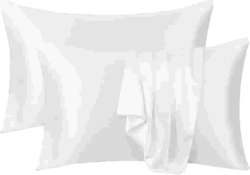 Ersmak Fronhas de cetim Queen conjunto de 2, fronhas de cetim ultra macias e sedosas para cabelo e pele, capas de almofada resistentes a desbotamento com fecho de envelope (branco marfim)