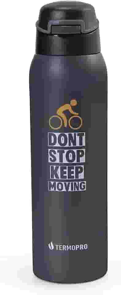 TERMOPRO Squeeze Térmico Fitness Cinza 450 ml Termopro Garrafa Aço Inox Sport Bike Botão Fast Click e Bico Anatômico Bebidas Frias 12h / Quentes 6h