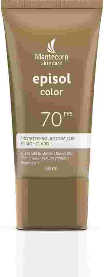 MANTECORP - Protetor Solar Facial Episol Color FPS 70 - Efeito Base, Alta Proteção UVA e UVB, Toque Seco, Rápida Absorção - Tom 2 Claro - 40ml