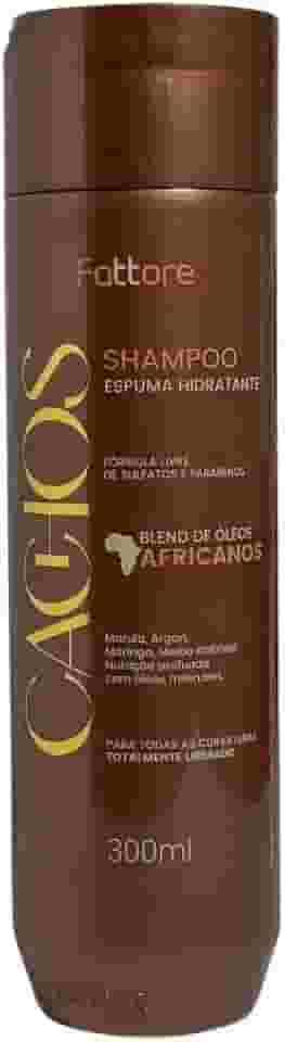 Shampoo Cachos Espuma Hidratante Fattore 300ml Óleos Africanos Limpeza Suave Hidratação Nutrição Definição Cachos Ondulados Cacheados Crespos Curvaturas 2A a 4C