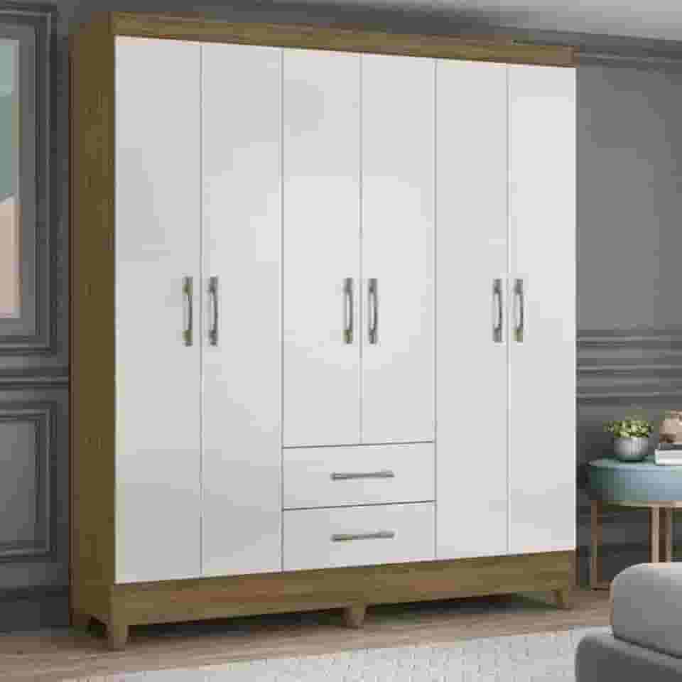 Guarda Roupa Casal 6 Portas e 2 Gavetas Panamá Moval Naturale/branco