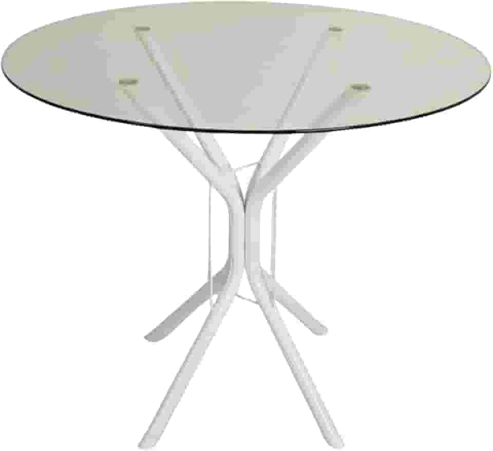Mesa De Jantar Ana Tamanhos de 60x70x80x90cm Tampo Redondo ou Quadrado Vidro Temperado Espessura 6mm (TAMPO REDONDO BRANCO, 80CM)