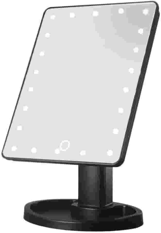 Espelho Articulado De Mesa Com Iluminação LED Para Maquiagem E Barbear (Preto)