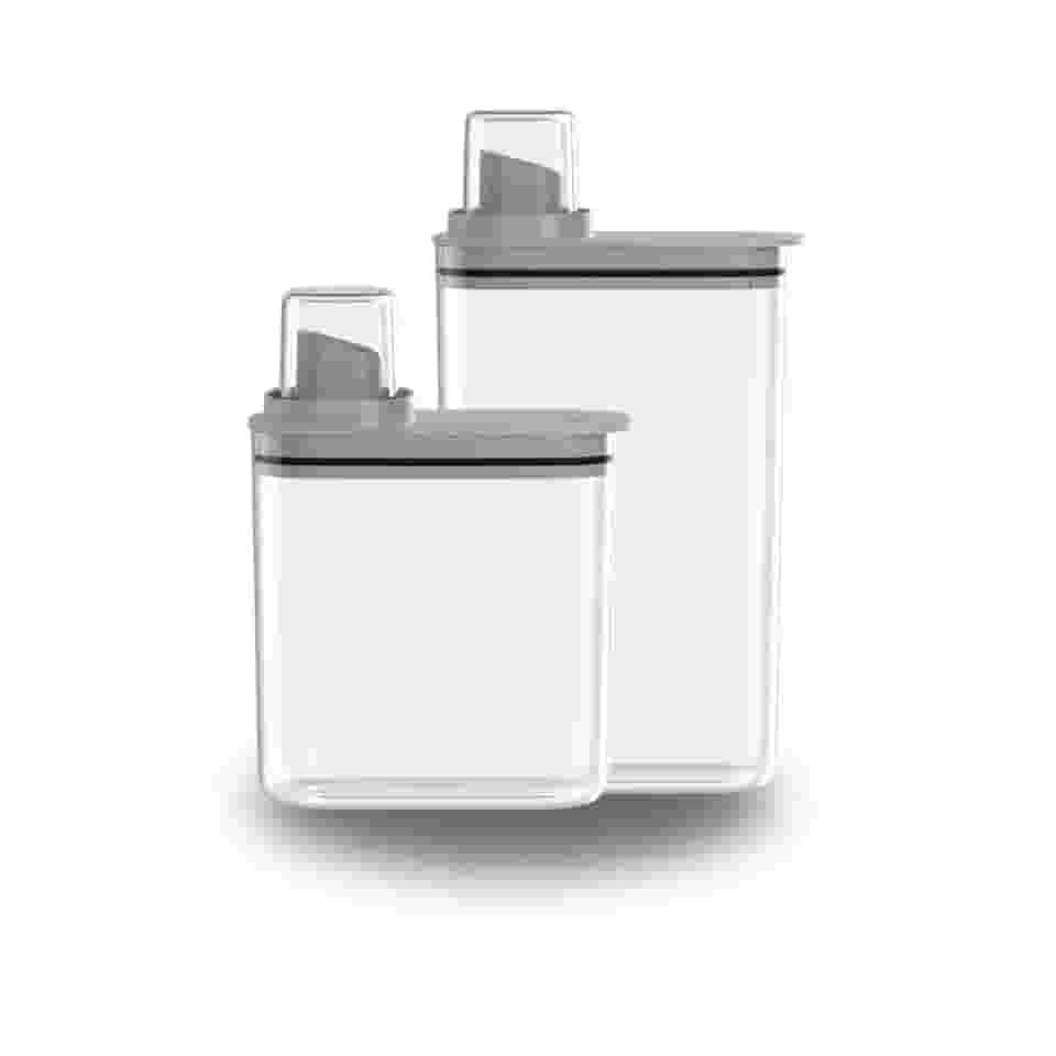 KIT DISPENSER AMACIANTE SABAO EM PÓ FLOW 2,3L E1,5 BRANCO CINZA BEJE FECHADO LAVANDERIA LAVABO MÁQUINA DE LAVAR COM DOSADOR (CINZA)