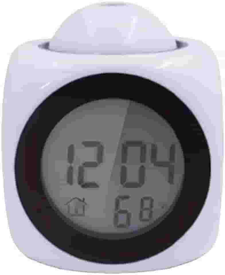 1 PC projetor despertador com comando de voz, termômetro e função soneca – projetor de mesa de 430 polegadas com visor LED e alarme digital branco