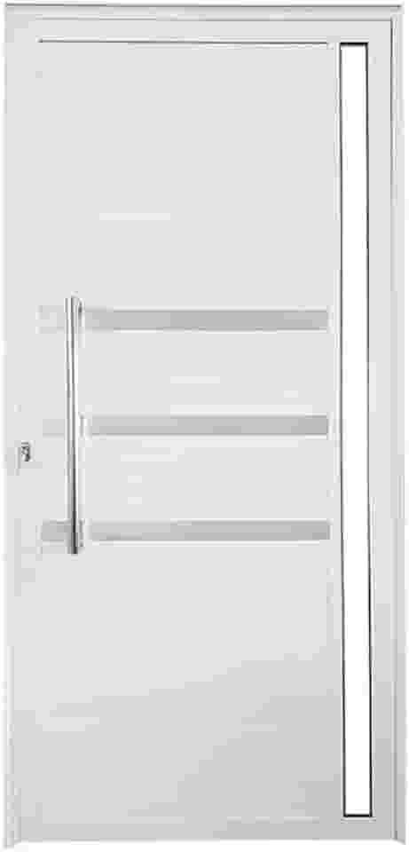 Porta Lambril de Alumínio Esquerda 210 x 90cm com Friso e Visor Linha Veneza Esquadrias Bergamo Branco