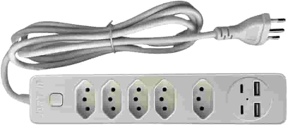 Filtro de Linha 5 Entradas 2 Portas USB 2 Portas Tipo C Régua de Energia 5 Tomadas com Entrada USB e Tipo C Extensão Multifuncional Bivolt de Design Premium