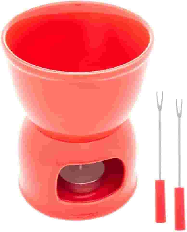WOLFF - Aparelho de Fondue 4 Peças de Porcelana para Duas Pessoas Vermelho 400ml - Para Chocolate e Queijo