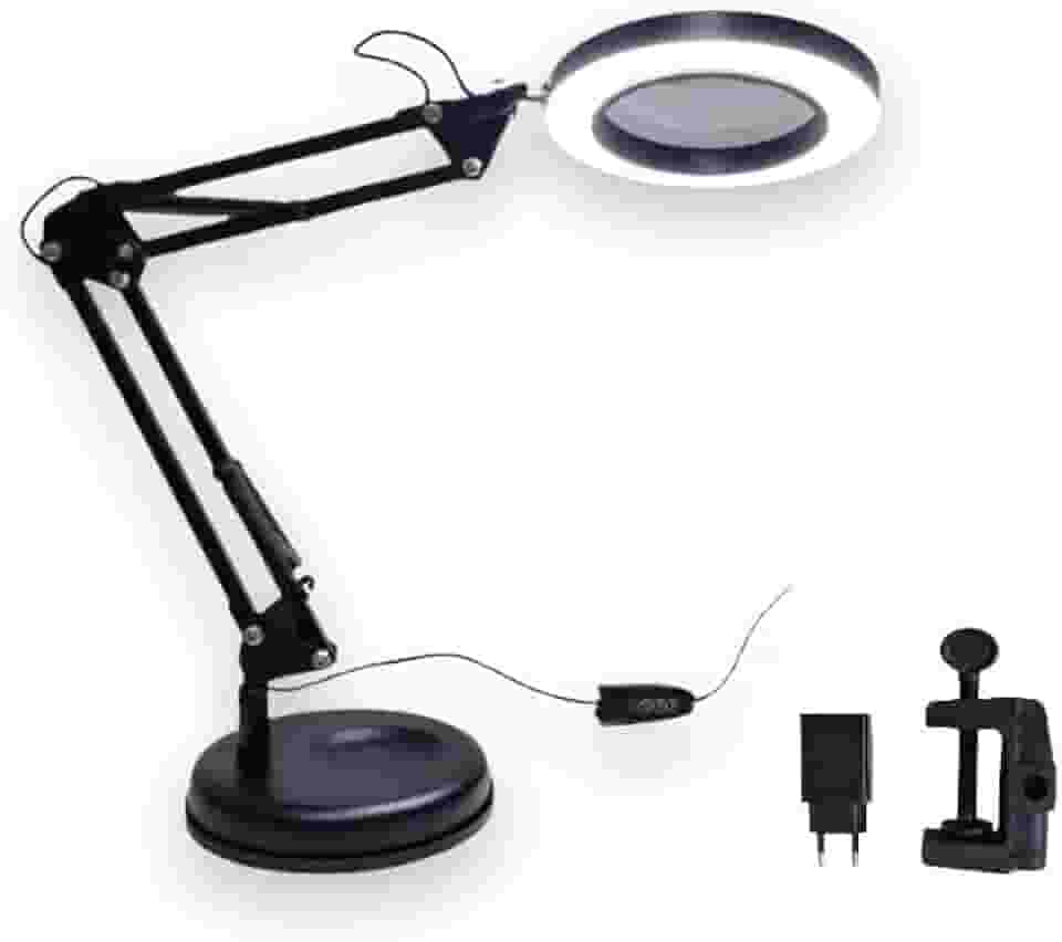 Luminária Com Lupa Articulável Led Ring Light Garra E Base Multifuncional Com Brilho E Temperatura Ajustavel