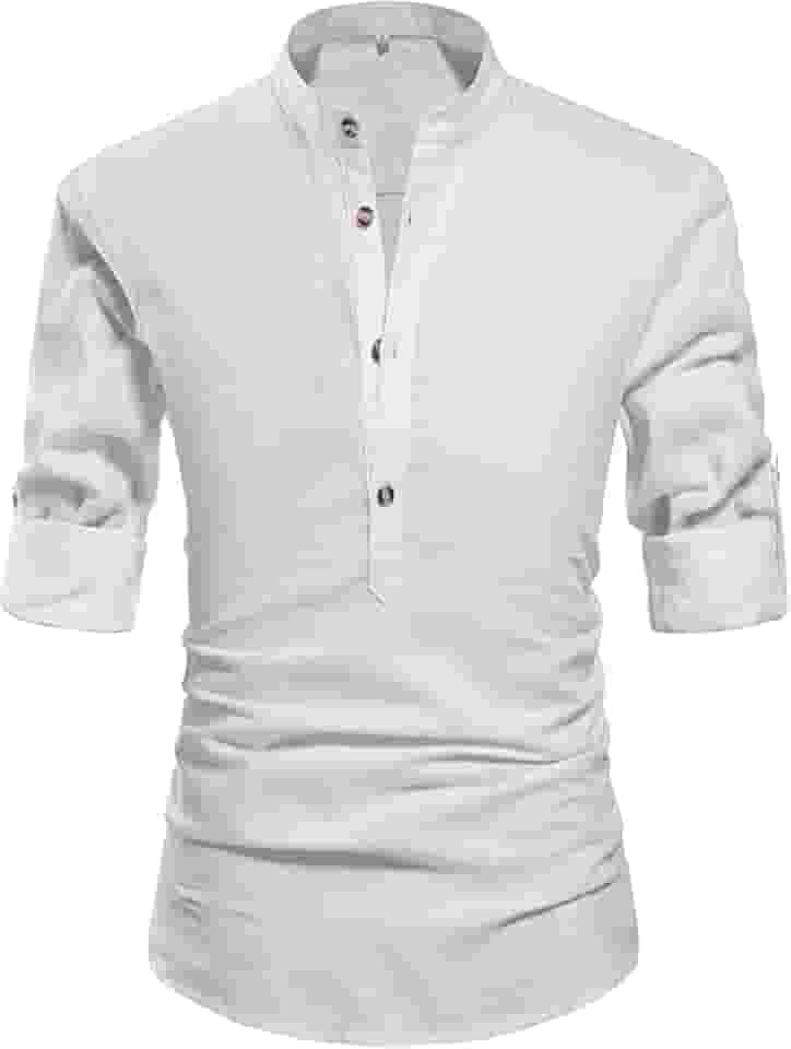 Camisa linho gola padre masculina, camisa de botao luxo, camiseta para homem moderno