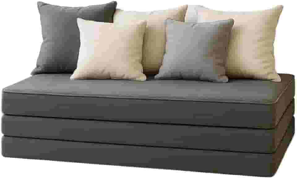 Sofá baixo 3 em 1 dobrável vira colchonete e puff multiuso para sala e área de descanso (Cinza)