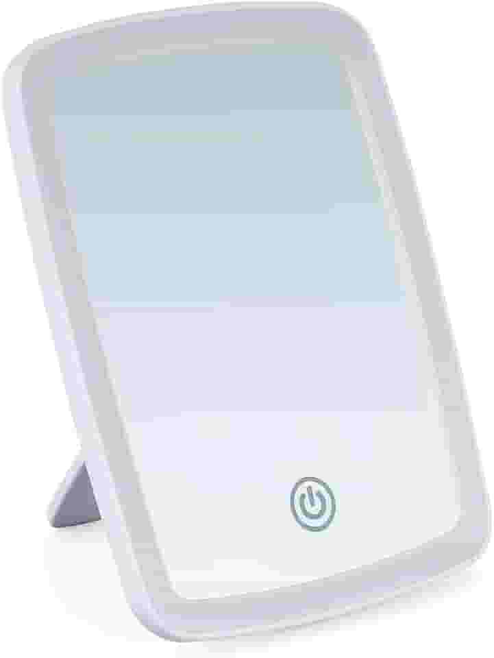 Espelho de Mesa com Luzes LED em 3 Cores para Maquiagem Cosméticos Portátil com Suporte de Apoio Iluminação Tipo Camarim, Touch, Zoom, Portátil para Penteadeira