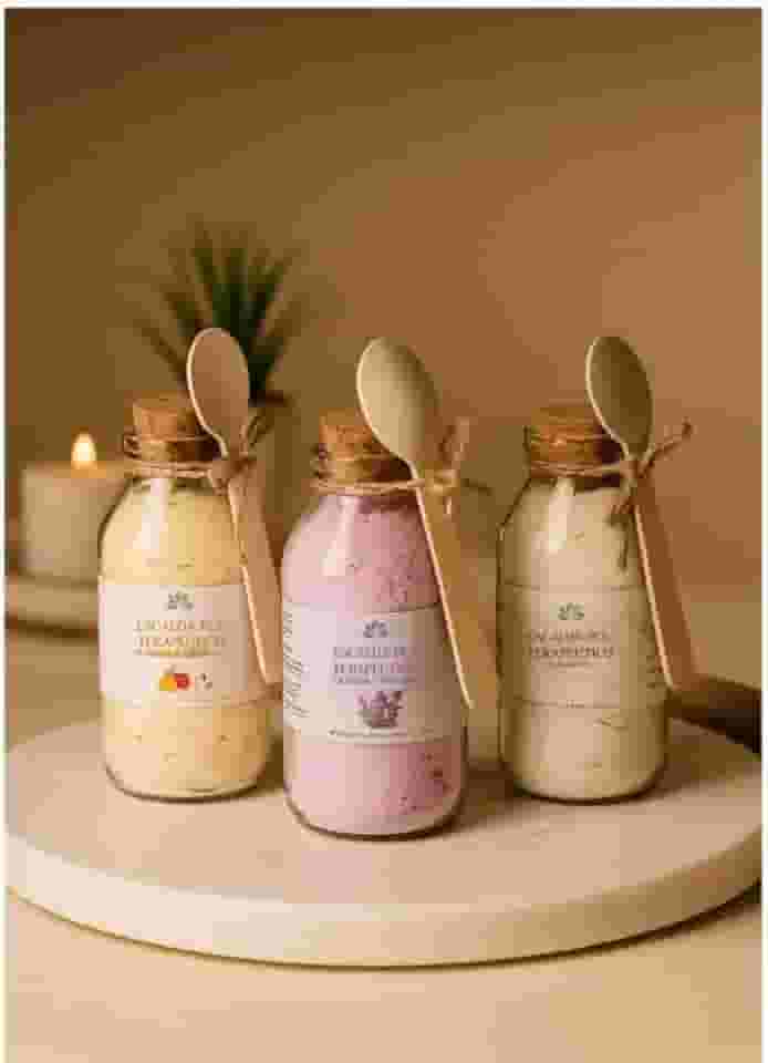 Escalda-pés Terapêutico Efervescente, Kit com 2 Fragrâncias, 100g Cada, Pote de Vidro com Colher