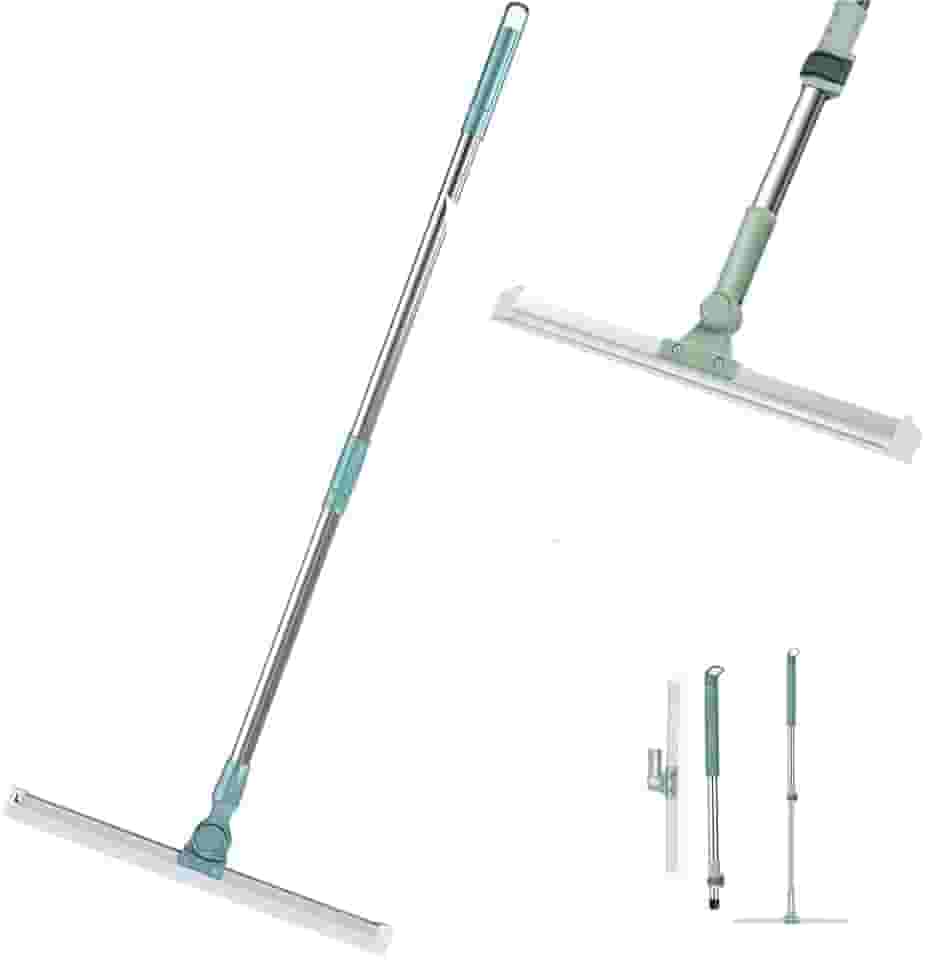 Rodo e Vassoura Mágica 2 em 1 de Silicone, 1,40m, Articulado, Giratório 180°, Ajustável, Limpeza de Vidros, Pisos, Pelos de Pet, Janelas, Cabo Desmontável em Aço Inoxidável, Varre e Seca, Marca ATM