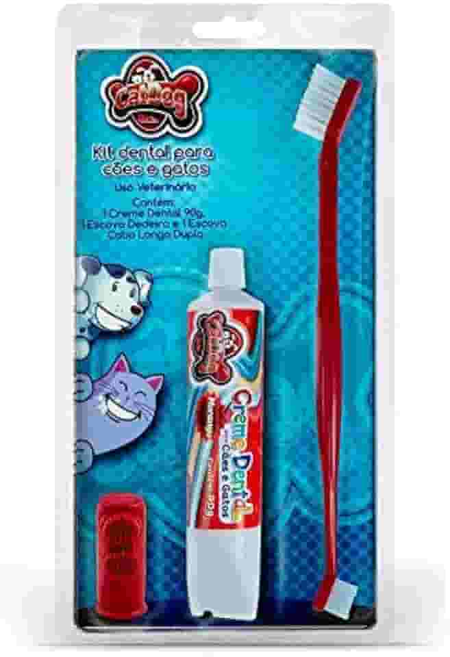 Kit Bucal para Cães e Gato, Dedeira para escovação bucal + Escova de dentes + Creme dental Morango 90g, Kit Anti-tártaro