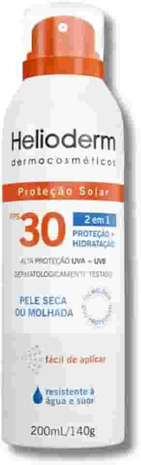 Protetor Solar Spray Helioderm Suncare FPS 30 200 ml – 2 Em 1 Proteção e Hidratação – UVA E UVB Para Pele Seca Ou Molhada
