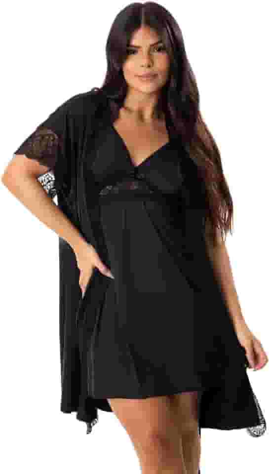 Kit Camisola e Robe Amamentação Feminino Gestante Para Amamentar Kit Pijama