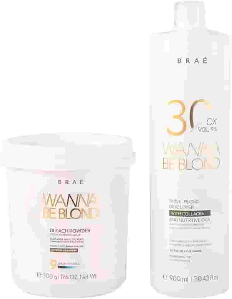 Pó Descolorante BRAÉ Wanna Be Blond + Oxidante 30 Volumes 900ml - Kit Profissional Descoloração Rápida e Menos Danos