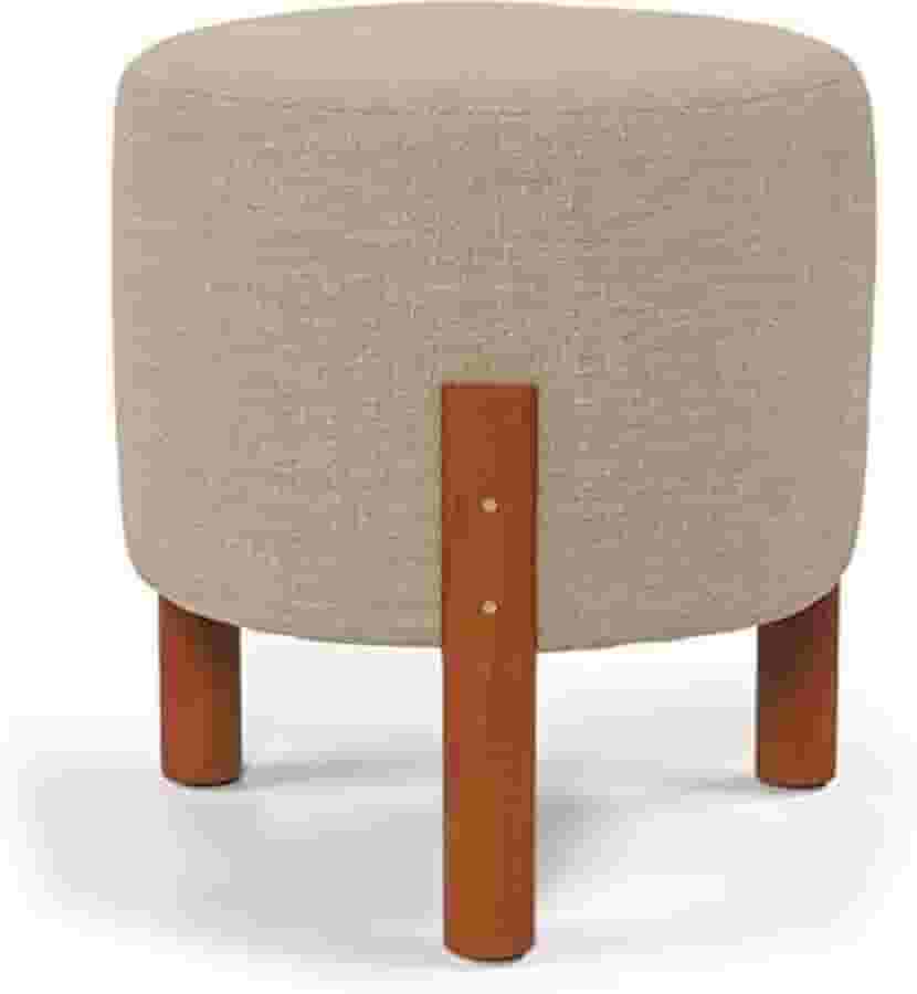 Puff Redondo Luxo Decorativo Charme com Pés de madeira Linho Bege