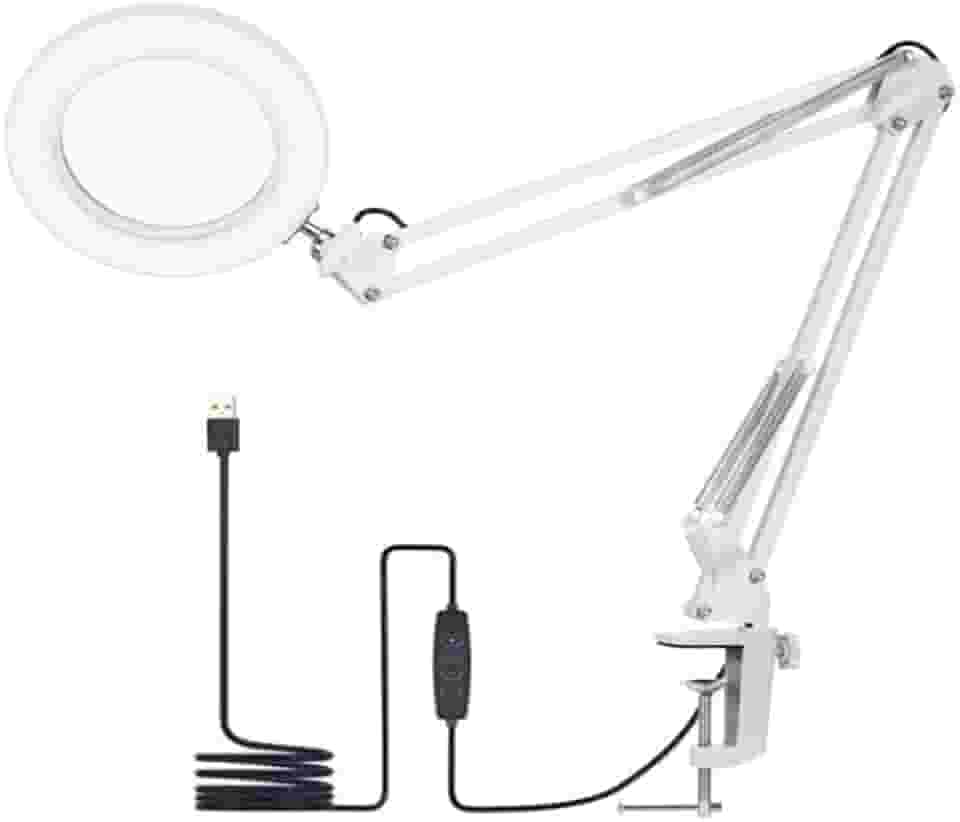 Luminária Led Lupa De Mesa Bancada Articulável Bivolt Branca