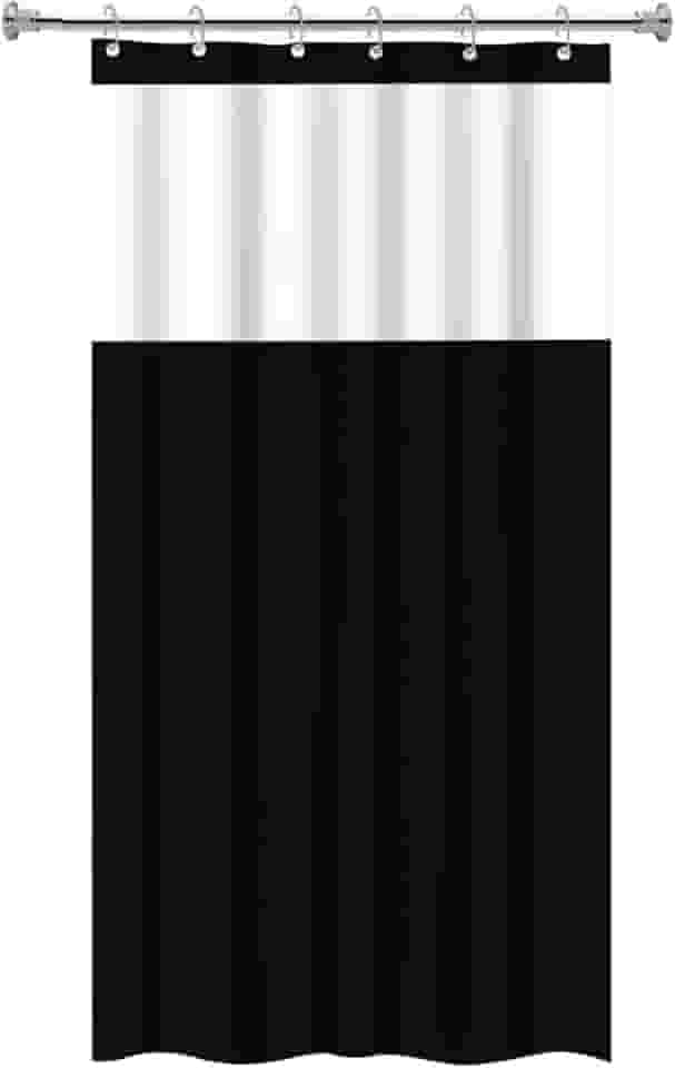 Cortina para Box de Banheiro em PVC com Visor 1,38m x 1,98m Impermeável Antimofo Preta