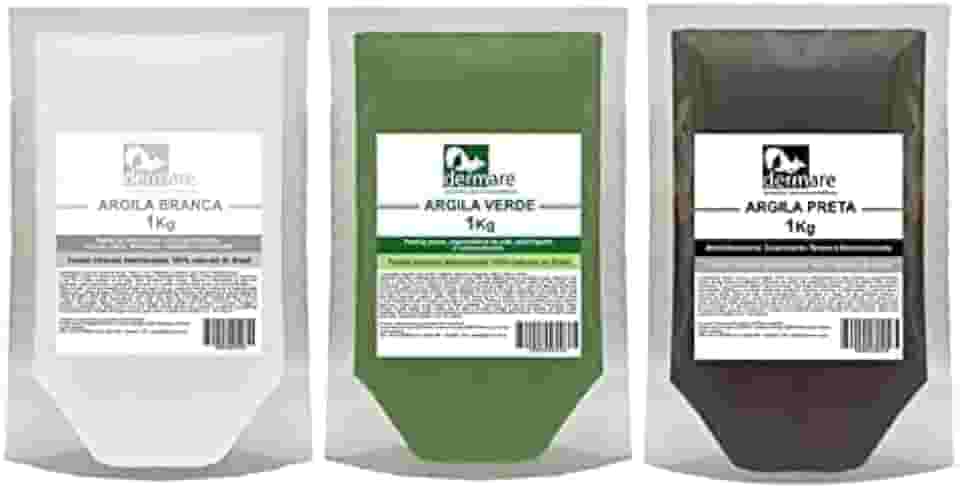 Kit Argilas Branca, Verde E Preta 1kg - Dermare 100% Puras