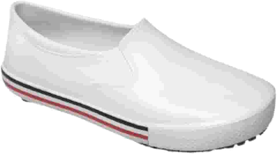 Tenis Sapato Soft Work BB80 Branco Listra Azul/Vermelho para Proteção Iate Enfermagem Cozinha Limpeza Hospital Babuche