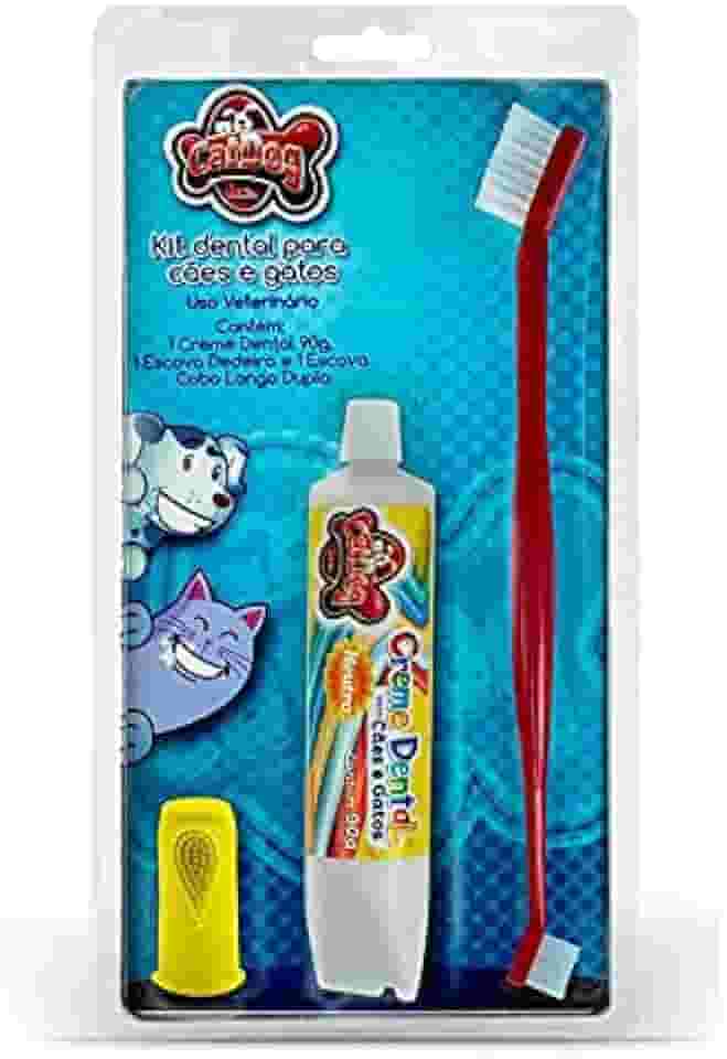 Kit Bucal para Cães e Gato, Dedeira para escovação bucal + Escova de dentes + Creme dental Neutro 90g, Kit Anti-tártaro