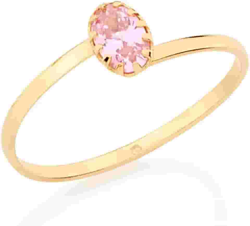 Anel solitário folheado a ouro com zircônia - Rosa - 512177 - Rommanel Cor:Rosa;Tamanho:16