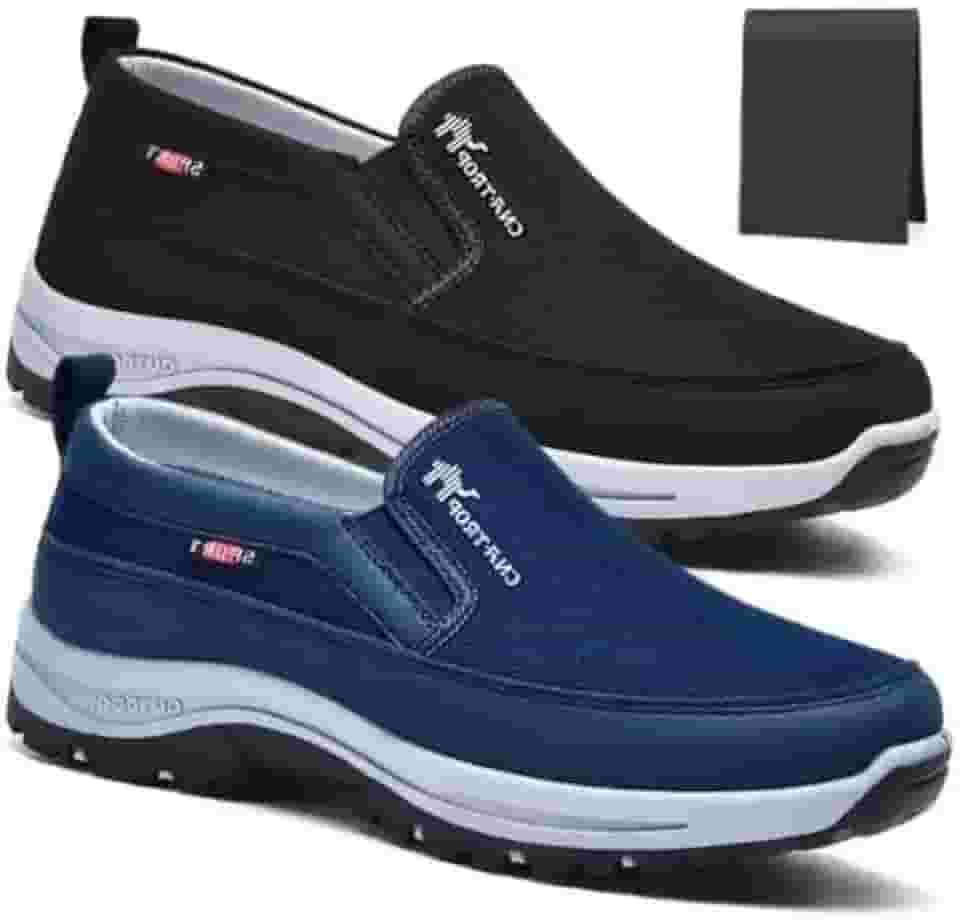 Kit 2 Pares Tenis Mocassim Masculino Ortopedico + Carteira