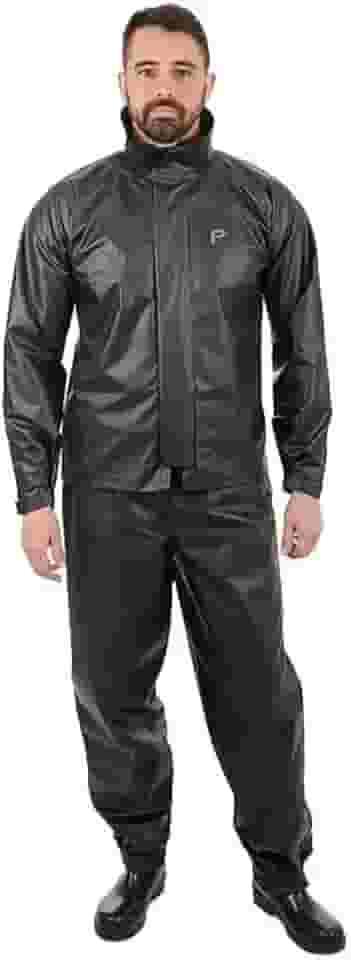 Conjunto Capa de chuva Motoqueiro Tamanho P PVC 0,28mm Combate Com Gola Masculino Preto Pioneira - 2900-M-PRE-P