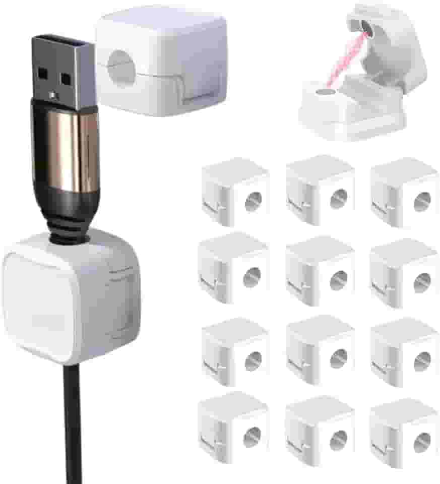 Organizador De Fios E Cabos Clips Magnetico Arrumador Cabo Chega de Cabos Caídos Pelo Chão (Branco, 12 unidades)