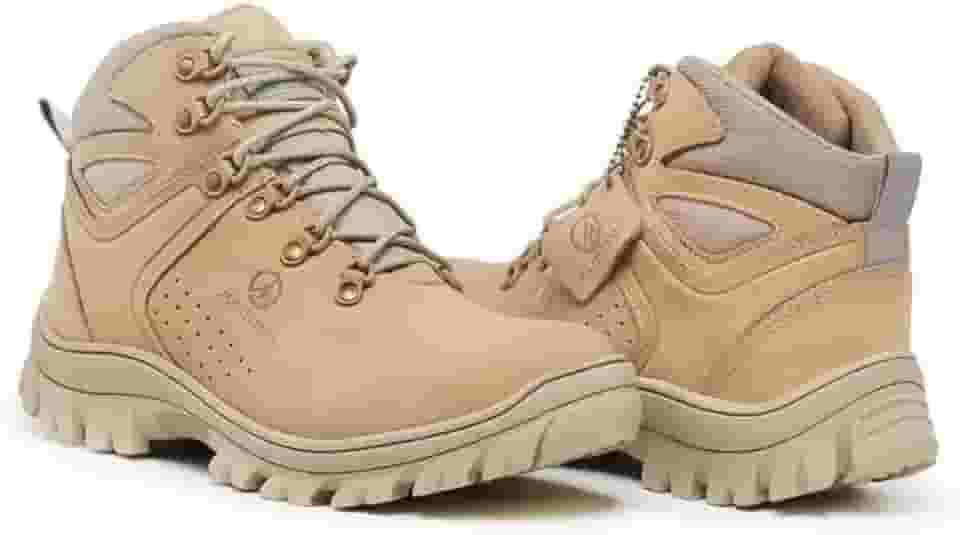 Bota de Trilha Coturno Adventure Arizona Couro Legítimo Blaqueado Palmilha de Gel