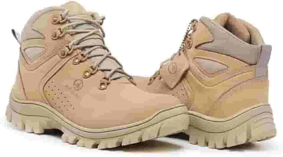 Bota de Trilha Coturno Adventure Arizona Couro Legítimo Blaqueado Palmilha de Gel