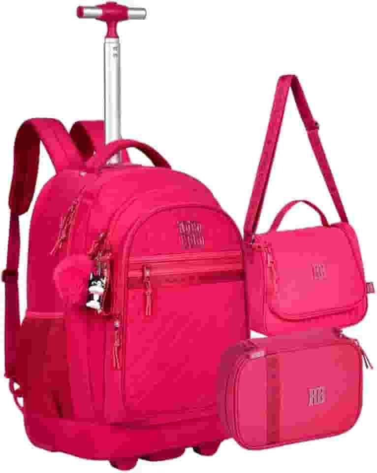 Kit Mochila Rb Rebecca Bonbon de Rodinhas Carrinho Lancheira Estojo Juvenil Escolar (Rosa)