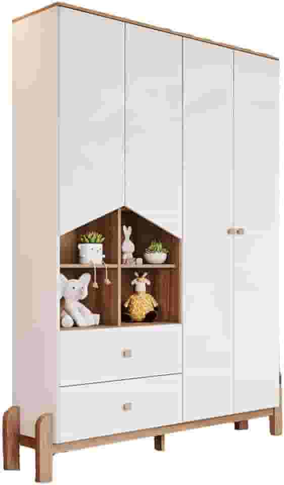 Guarda-Roupa Infantil Ternura 4 Portas 2 Gavetas Branco/Jequitibá - Henn