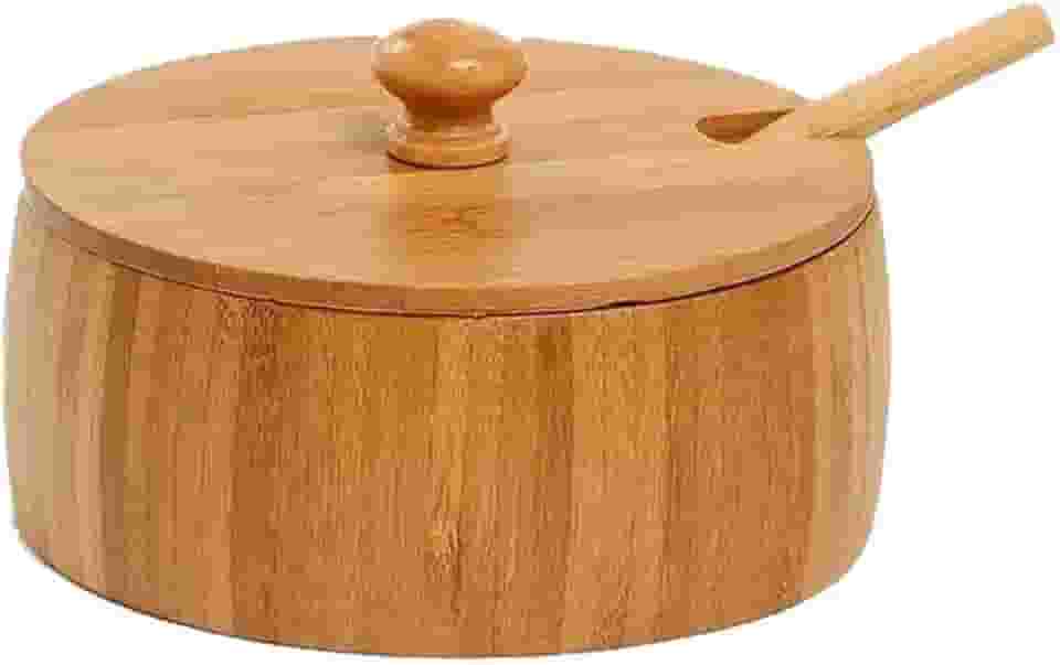 Mimo Style Saleiro de Cozinha Com Tampa Ecokitchen, Produzido em Bambu, Resistente, Durável e 100% Ecológico. O Conjunto Conta Com Uma Colher Que Permite Polvilhar A Farinha