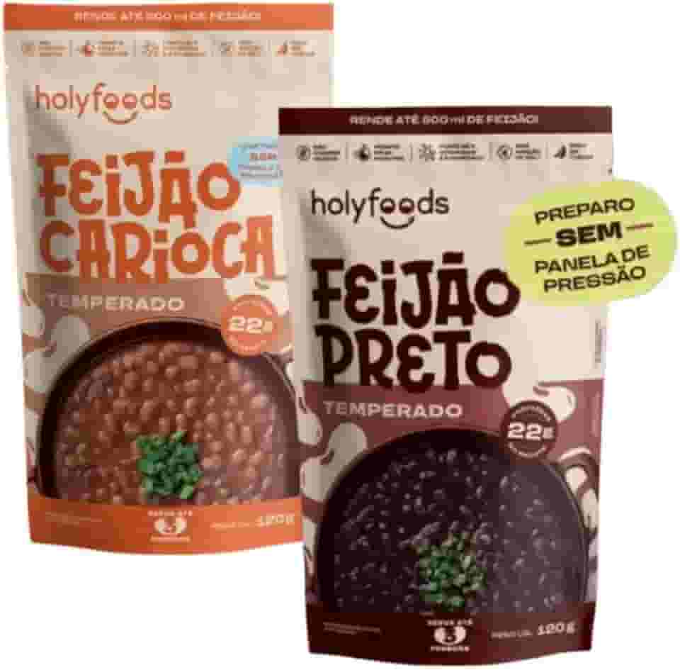 2 UND FEIJÃO TEMPERADO SEM PANELA DE PRESSÃO HOLYFOODS 120G - CARIOCA E PRETO