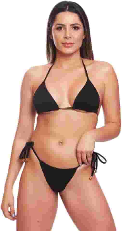 Biquini Cortininha de Amarra Mulher Praia Marquinha Canelado