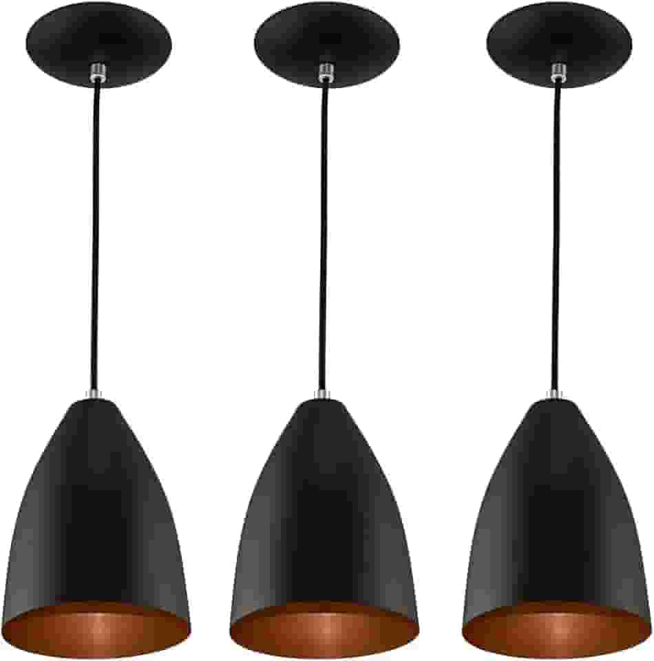 Kit 3 Pendentes Vegas Premium Gourmet Aluminio Preto/Cobre