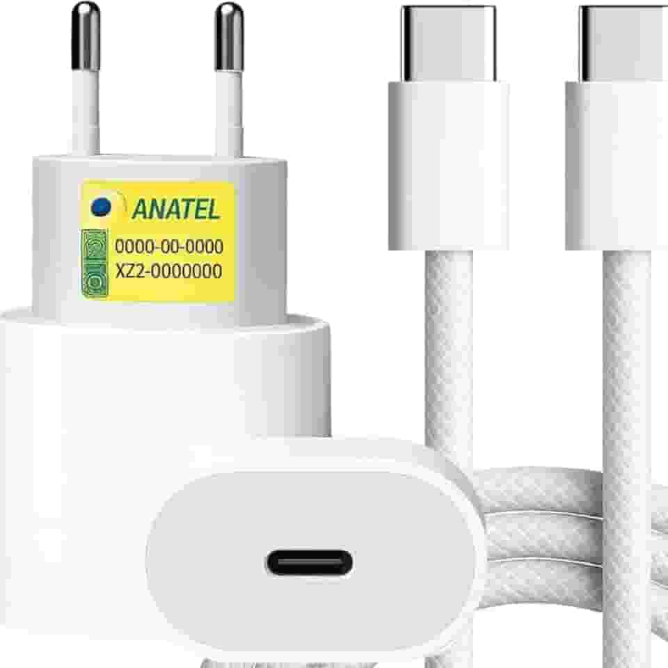 Carregador Turbo Tipo C compativel com iPhone 15, 15 pro,15 Pro Max, iPhone 16, 16 pro, 16 pro Max, Compativel c/IOS/Android/XIAOMI, Super Rapido, Fonte Entrada Tipo-C