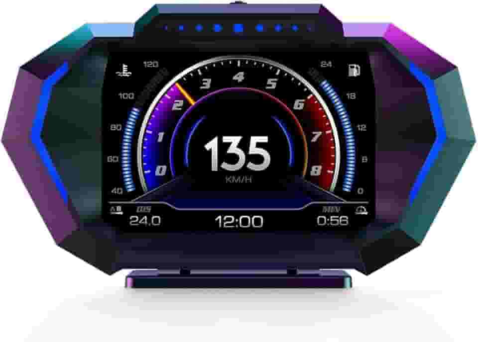 BY-J Car Hud Heads Up Display Velocímetro GPS digital, visor Obd2, medidor de inclinação do ângulo do carro, acelerômetro com velocidade do veículo KM/h MPH, RPM, relógio, aviso de sobrevelocidade,