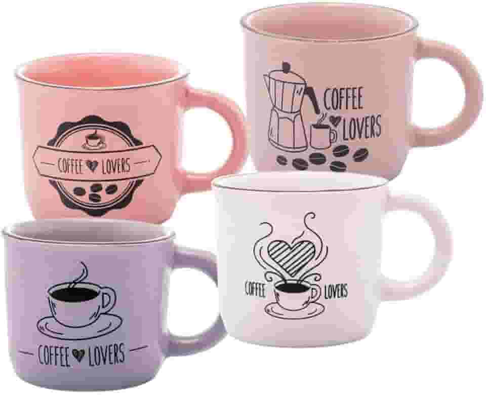 WOLFF - Conjunto 4 Canecas de Café de Cerâmica Coffee Lovers 60ml