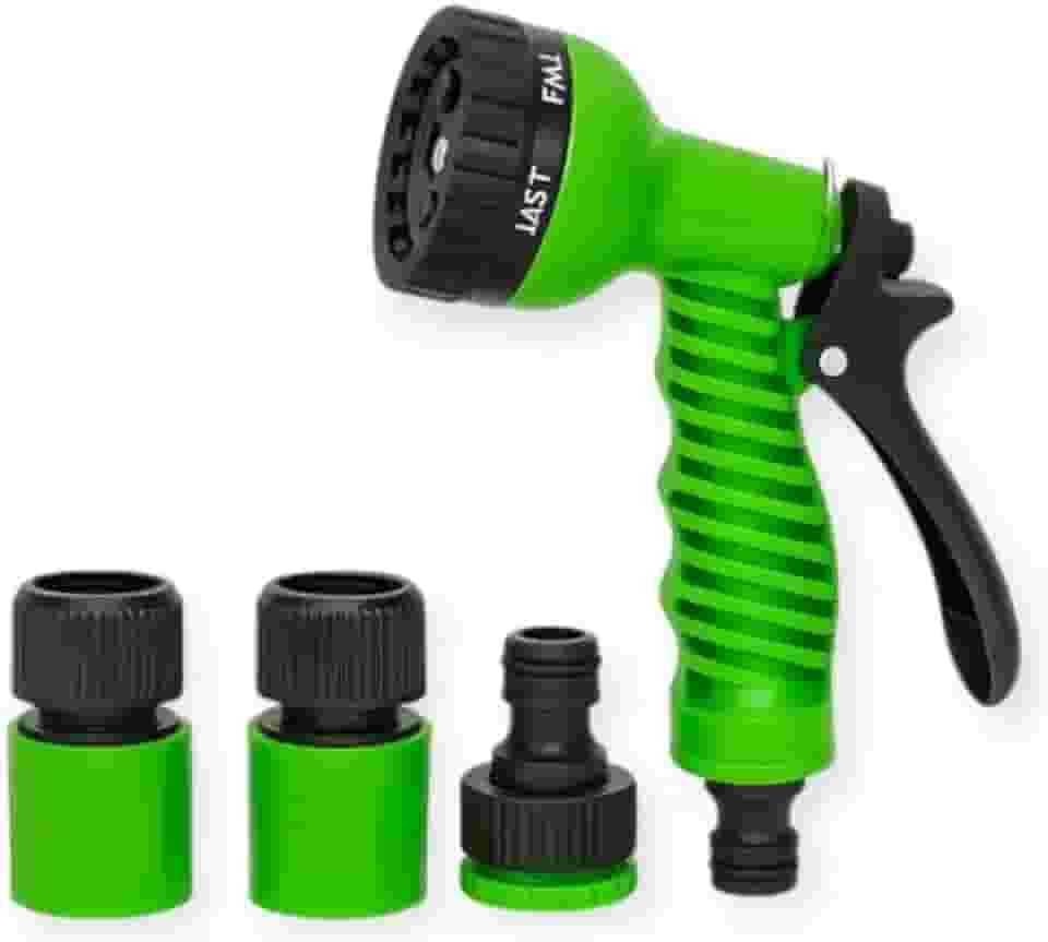 Kit Esguicho Tipo Pistola para Jardim com 4 Peças Engates Rápidos Trava e Controle de Fluxo de Água